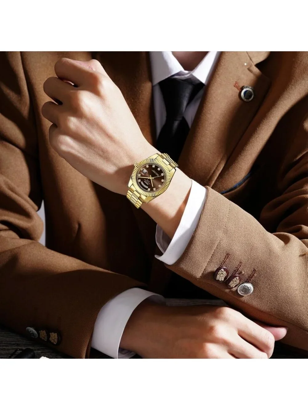 Nibosi Men's Gold Brown Analog Quartz Stainless Waterproof Desiger Wrist Watch